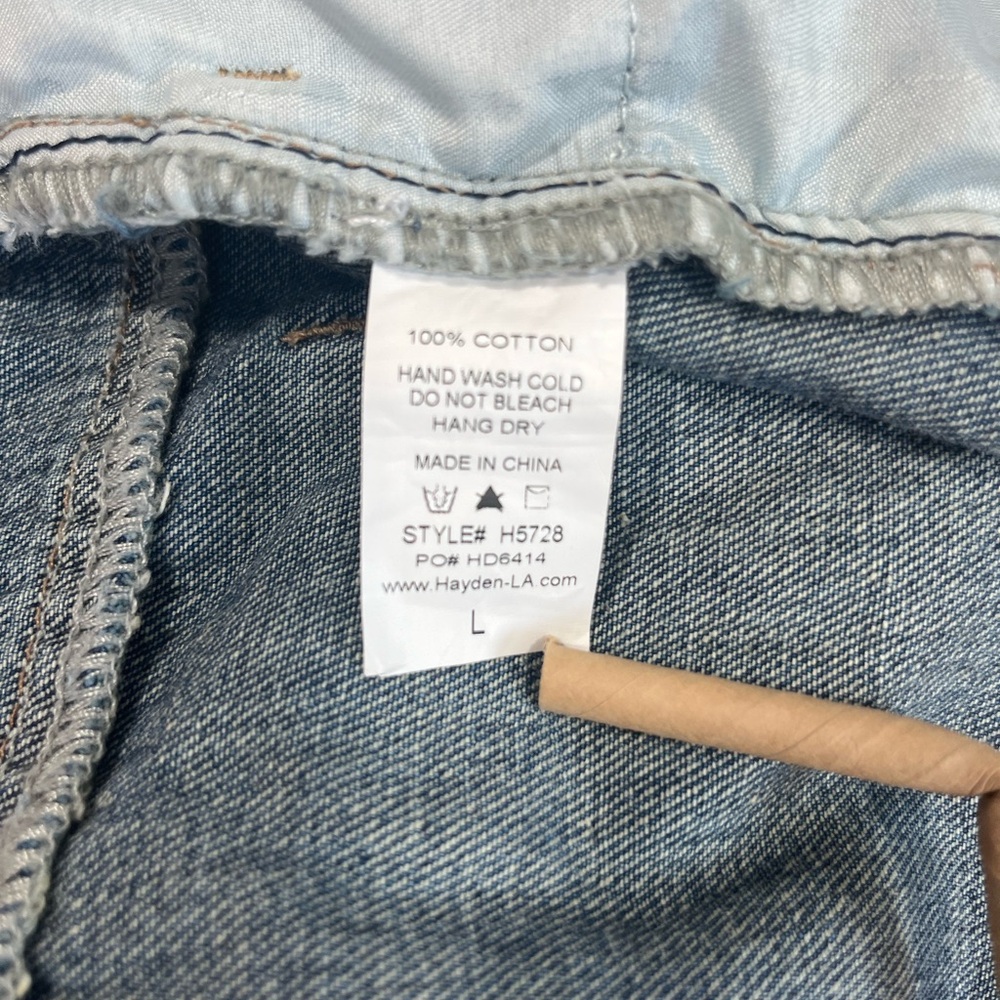 Hayden LA Paperbag Waist Distressed Denim Mini Skirt Size L Boho Festival - Picture 9 of 13